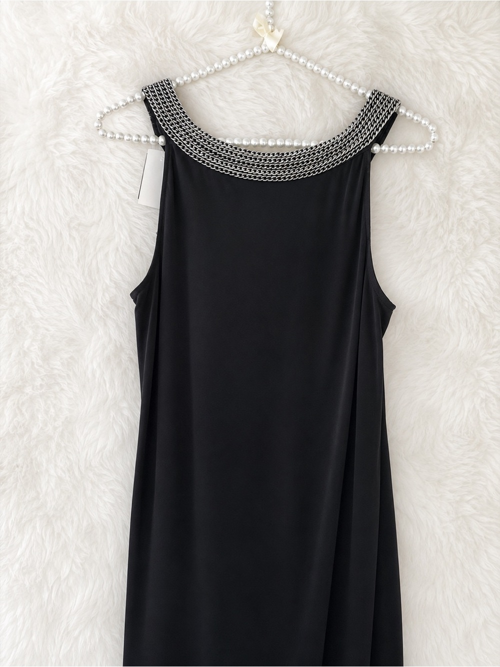 Calvin Klein Black Sleeveless Beaded Neck Cocktail Dress
